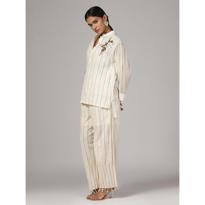 RINA DHAKA Women'S Cream Embellished Tassels Co-Ord (Set of 2)