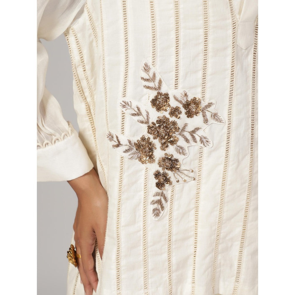 RINA DHAKA Women'S Cream Embellished Tassels Co-Ord (Set of 2)