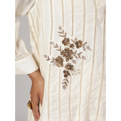 RINA DHAKA Women'S Cream Embellished Tassels Co-Ord (Set of 2)