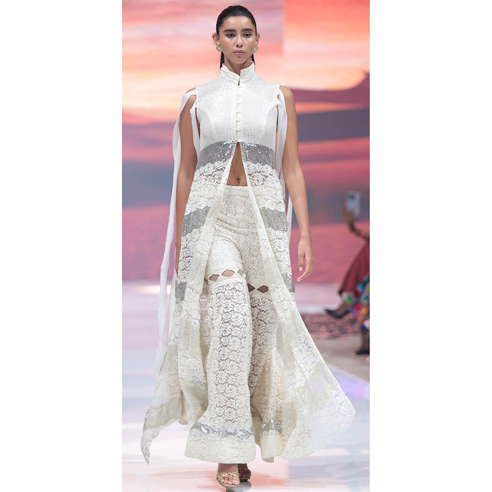 RINA DHAKA White Lace Co-Ord Set