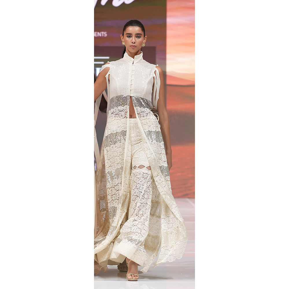 RINA DHAKA White Lace Co-Ord Set
