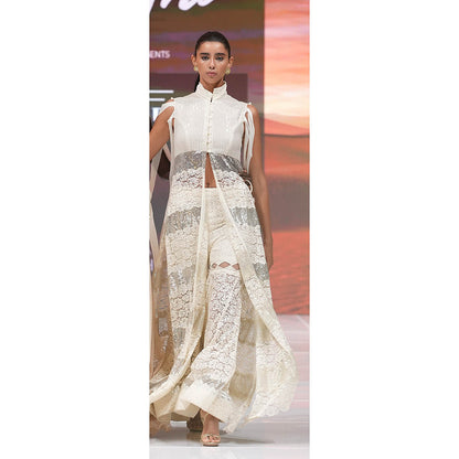 RINA DHAKA White Lace Co-Ord Set