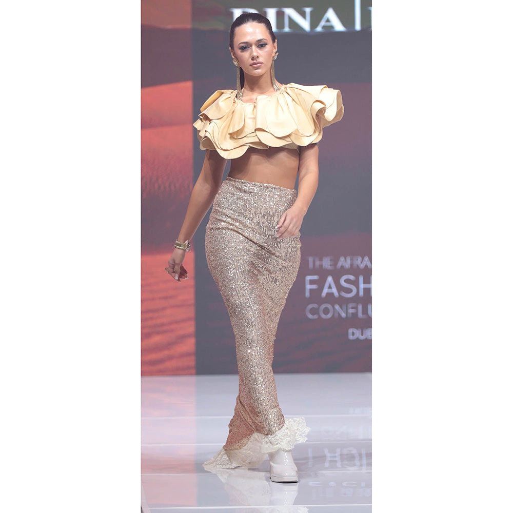 RINA DHAKA Yellow Layered Cape Top