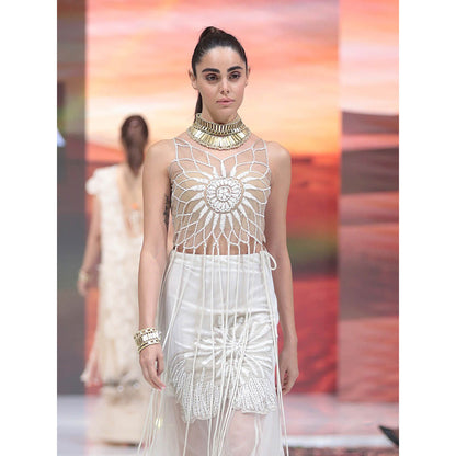 RINA DHAKA Ivory Divine Chakra Thread Bodice Top