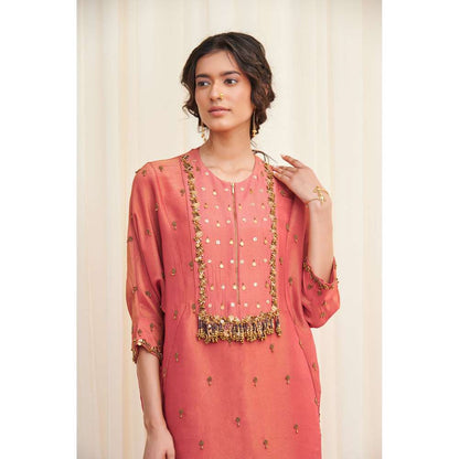 RIRASA Peach Embellished Kaftan with Pant (Set of 2)