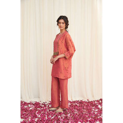 RIRASA Peach Embellished Kaftan with Pant (Set of 2)