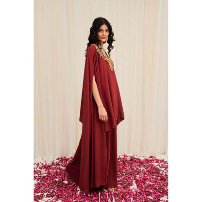 RIRASA Maroon Embellished Tunic with Sharara (Set of 2)
