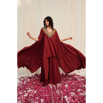 RIRASA Maroon Embellished Tunic with Sharara (Set of 2)
