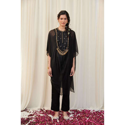 RIRASA Black Embellished Kaftan with Pant and Camisole (Set of 3)
