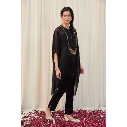 RIRASA Black Embellished Kaftan with Pant and Camisole (Set of 3)