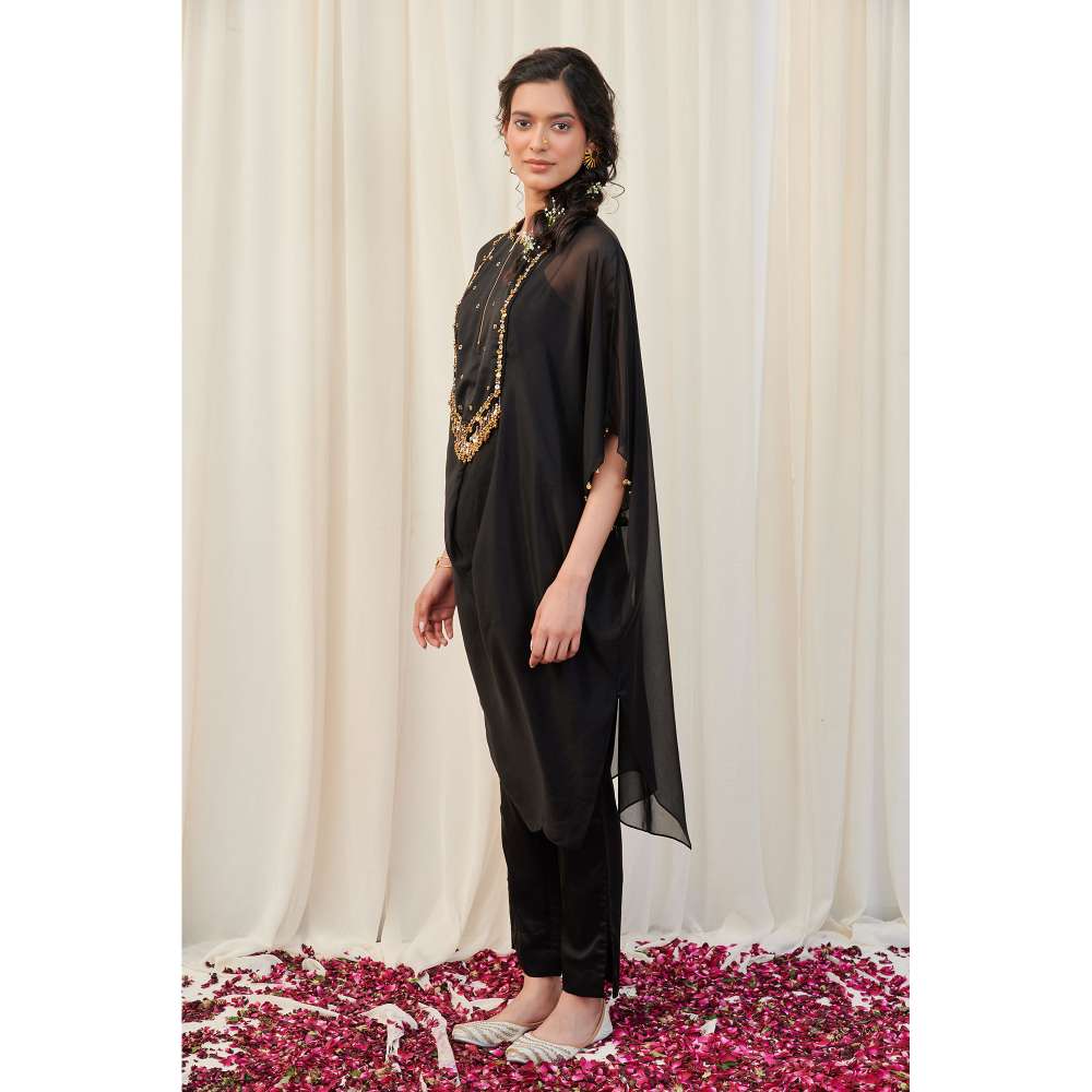 RIRASA Black Embellished Kaftan with Pant and Camisole (Set of 3)