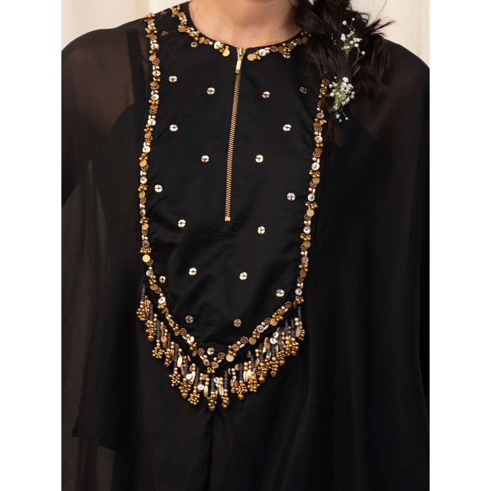 RIRASA Black Embellished Kaftan with Pant and Camisole (Set of 3)