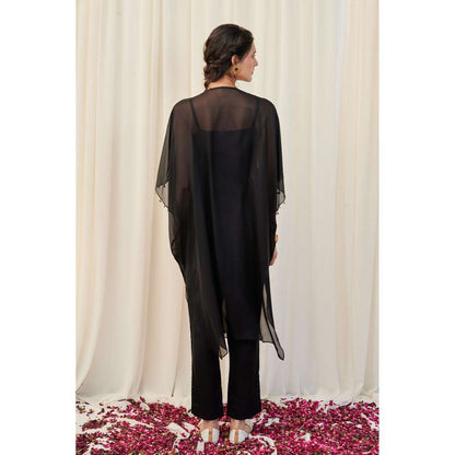 RIRASA Black Embellished Kaftan with Pant and Camisole (Set of 3)