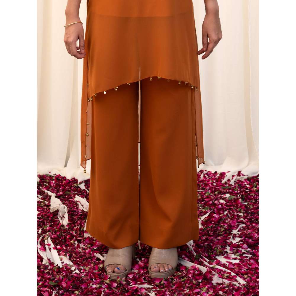 RIRASA Tan Embellished Kurta with Pant and Camisole (Set of 3)