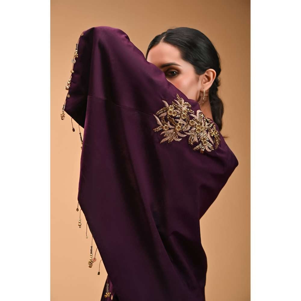 RIRASA Purple Embroidered Bustier with Skirt and Jacket (Set of 3)