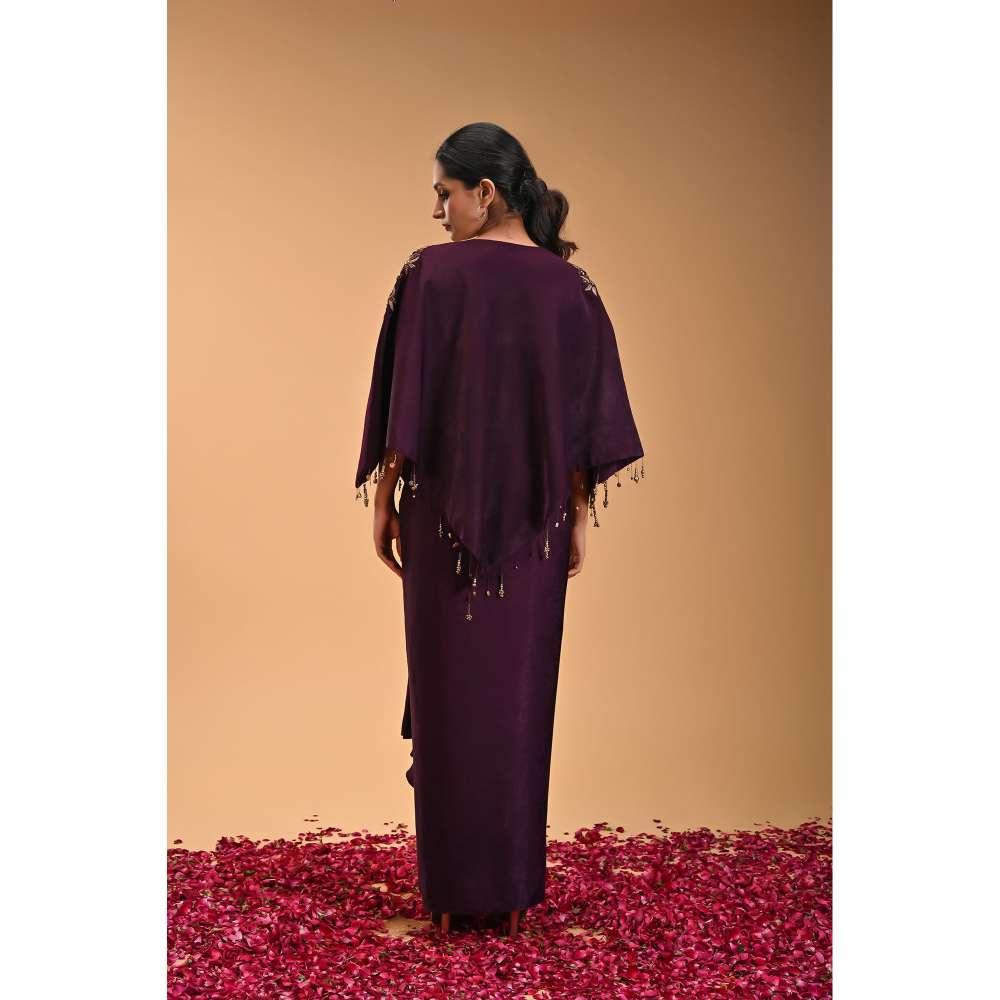 RIRASA Purple Embroidered Bustier with Skirt and Jacket (Set of 3)