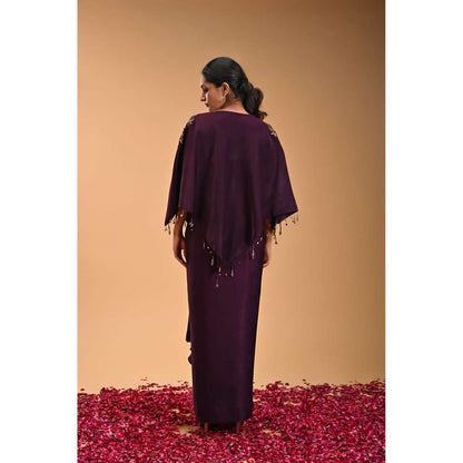 RIRASA Purple Embroidered Bustier with Skirt and Jacket (Set of 3)