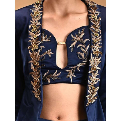 RIRASA Blue Embroidered Bustier with Skirt and Jacket (Set of 3)