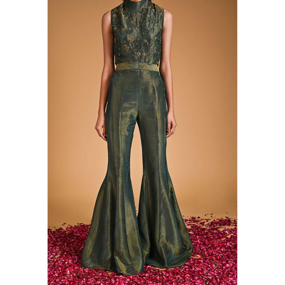 RIRASA Green Embroidered Sleeveless Top with Pant (Set of 2)