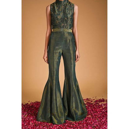 RIRASA Green Embroidered Sleeveless Top with Pant (Set of 2)