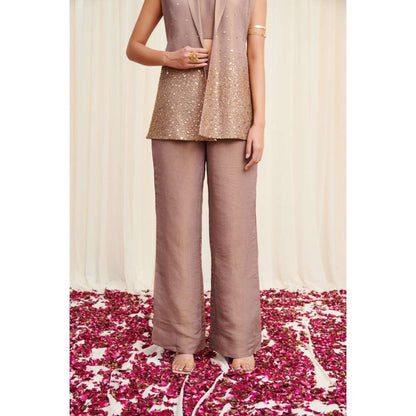 RIRASA Beige Crop Top with Pant and Jacket (Set of 3)
