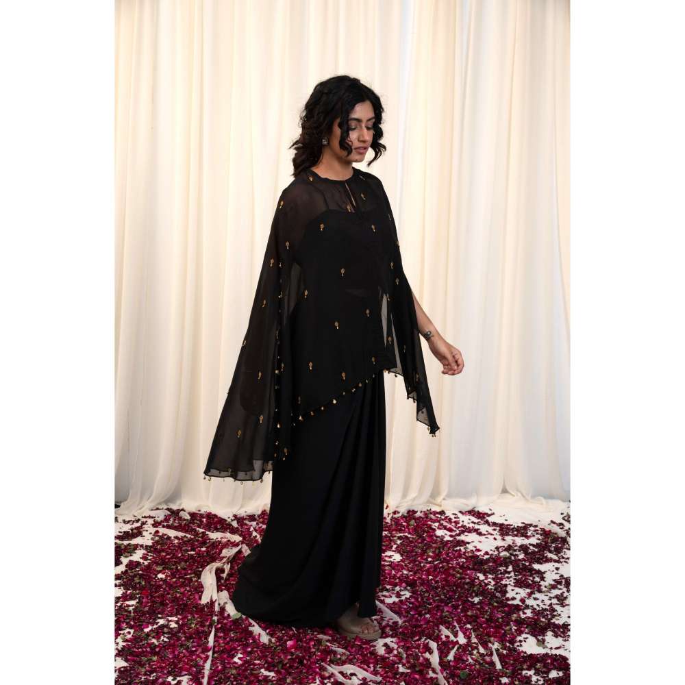 RIRASA Black Cape with Blouse and Skirt (Set of 3)