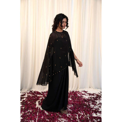 RIRASA Black Cape with Blouse and Skirt (Set of 3)