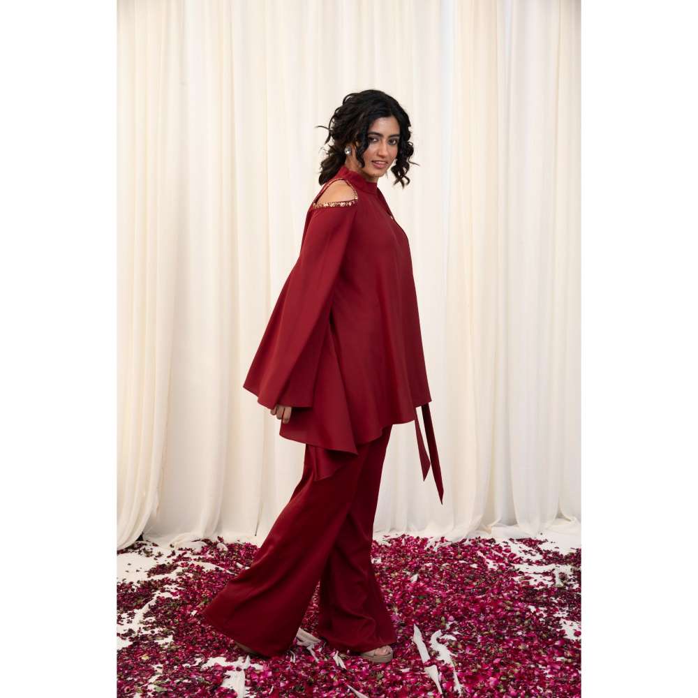 RIRASA Maroon Paash Embellished Detail Co-Ord (Set of 2)