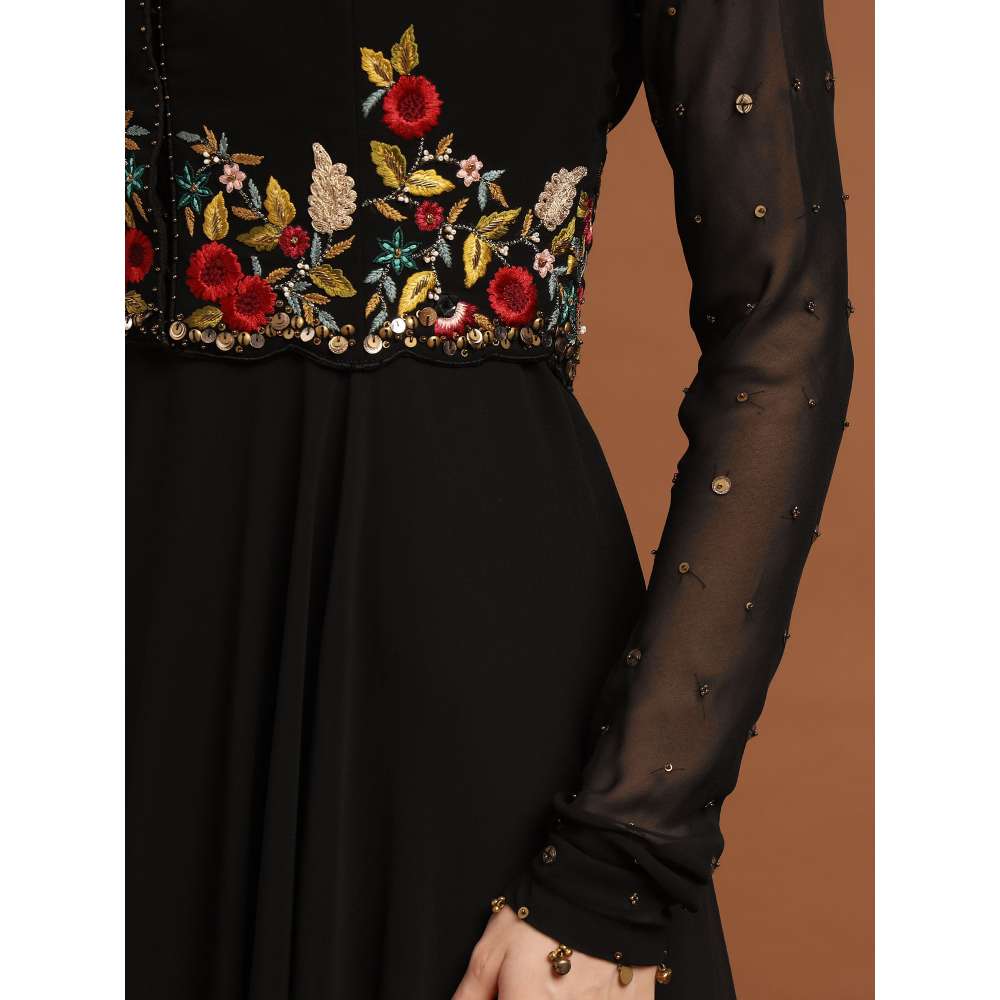 RIRASA Mayura Georgette Black Anarkali with Jacket (Set of 2)