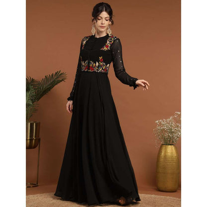 RIRASA Mayura Georgette Black Anarkali with Jacket (Set of 2)