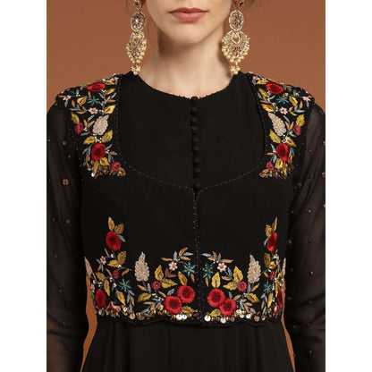 RIRASA Mayura Georgette Black Anarkali with Jacket (Set of 2)
