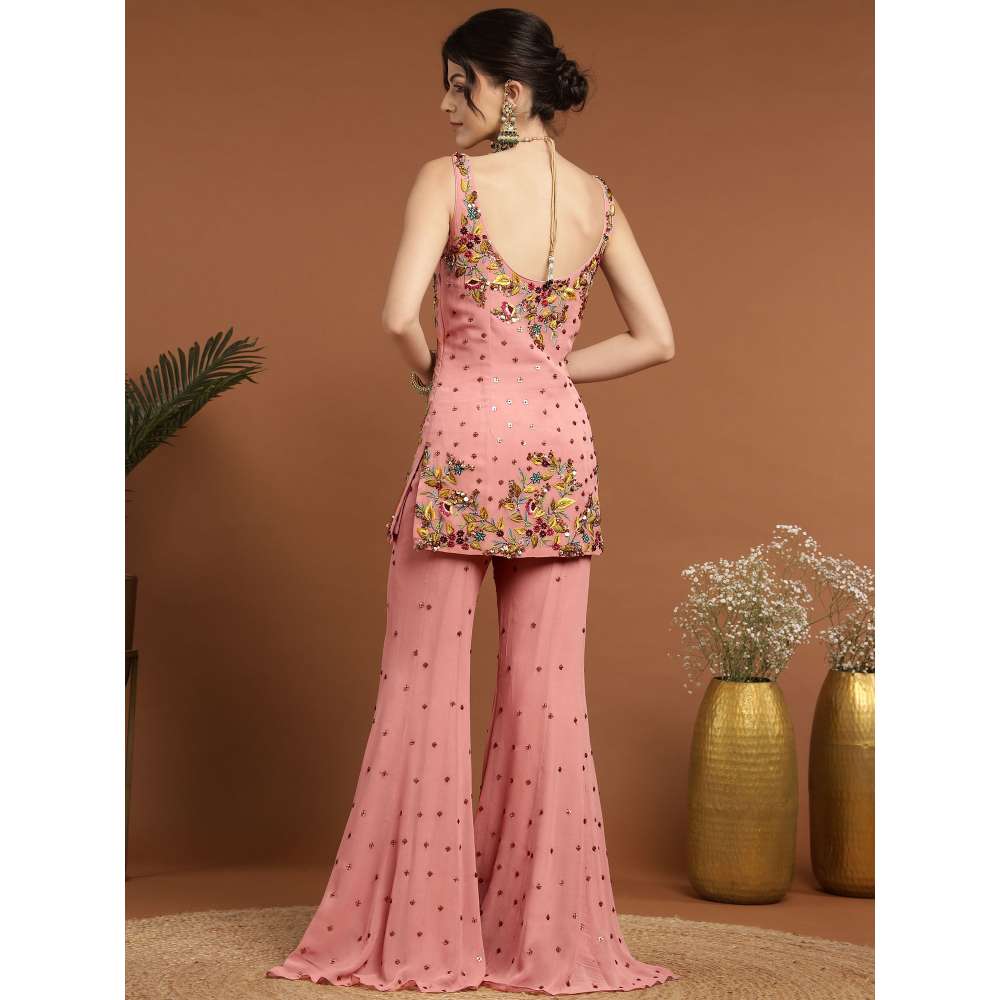 RIRASA Sakshi Georgette Pastel Pink Kurta with Sharara and Dupatta (Set of 3)