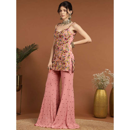 RIRASA Sakshi Georgette Pastel Pink Kurta with Sharara and Dupatta (Set of 3)