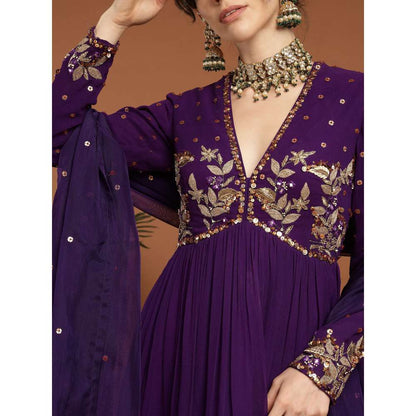RIRASA Nirguna Georgette Purple Top with Sharara and Dupatta (Set of 3)