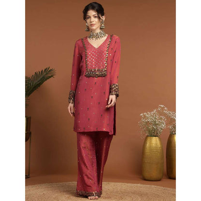 RIRASA Shareshhtha Tissue Coral Kurta with Pant (Set of 2)