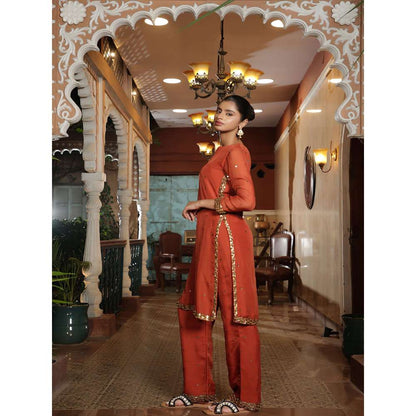 RIRASA Santah Organza Orange Kurta with Pant (Set of 2)