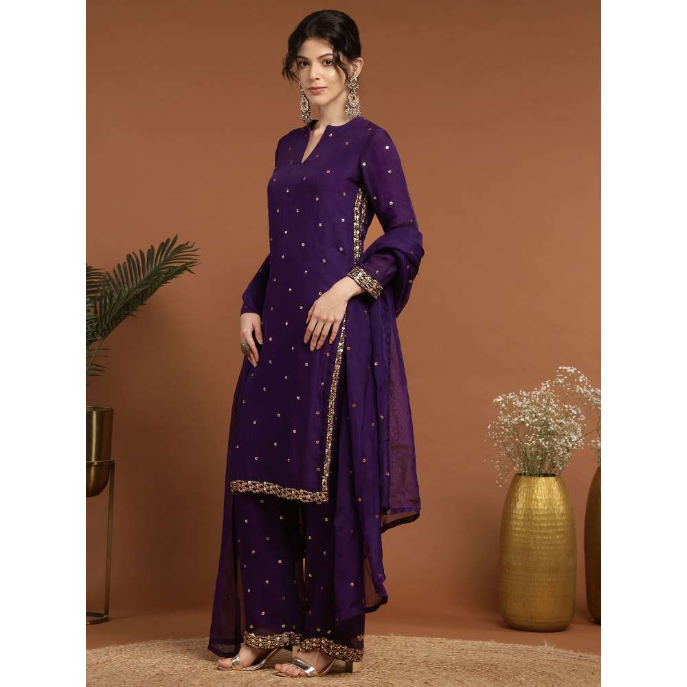 RIRASA Akshara Organza Purple Kurta with Pant (Set of 2)