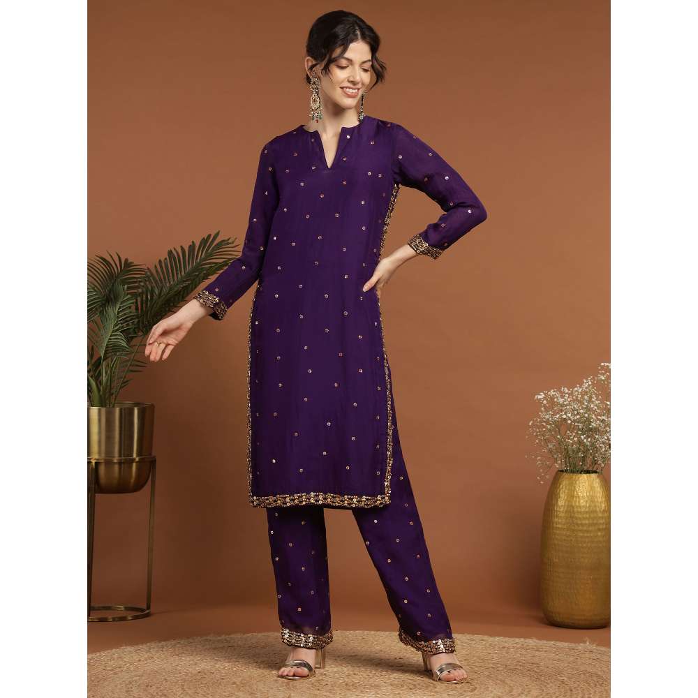 RIRASA Akshara Organza Purple Kurta with Pant (Set of 2)