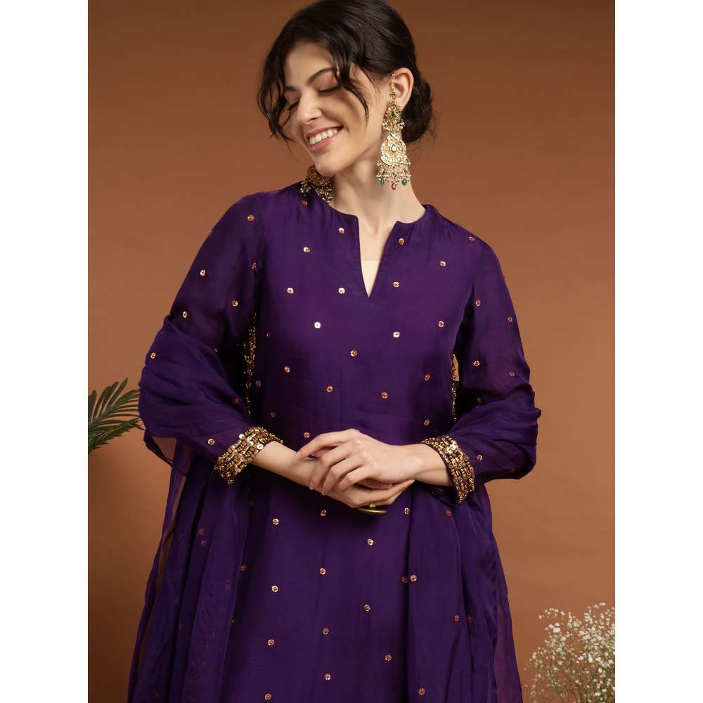RIRASA Akshara Organza Purple Kurta with Pant (Set of 2)