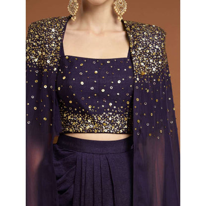 RIRASA Aniruddha Organza Purple Bustier with Drape Skirt and Cape (Set of 3)