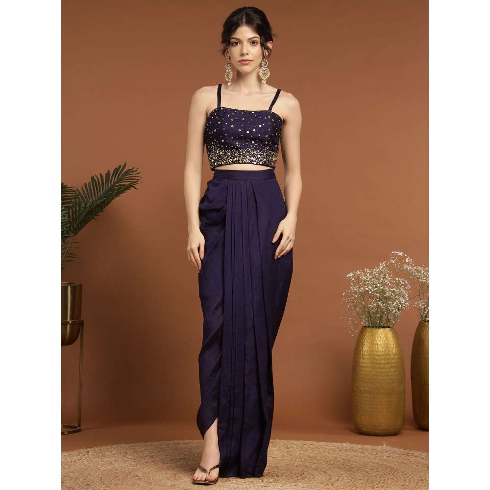 RIRASA Aniruddha Organza Purple Bustier with Drape Skirt and Cape (Set of 3)
