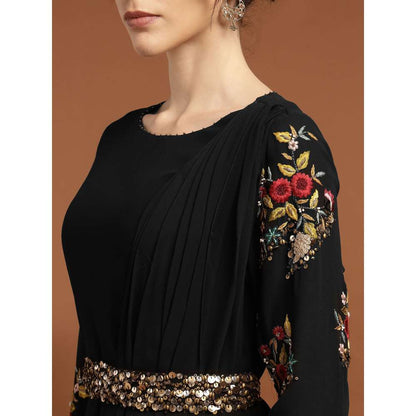 RIRASA Dayanidhi Georgette Black Dress with Belt (Set of 2)