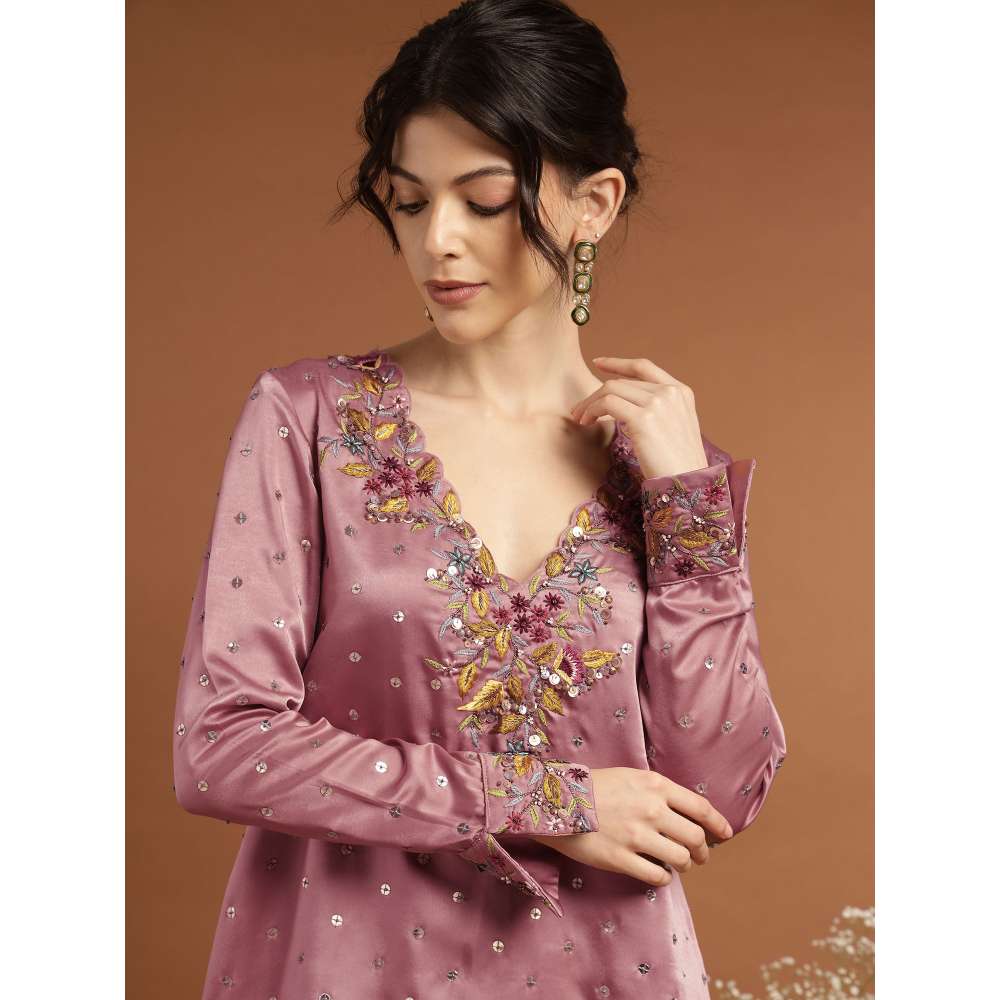 RIRASA Jayantah Satin Pastel Pink Kurta with Pants (Set of 2)