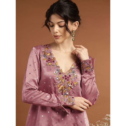 RIRASA Jayantah Satin Pastel Pink Kurta with Pants (Set of 2)