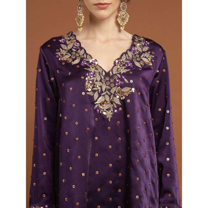 RIRASA Ajayan Satin Purple Kurta with Pants (Set of 2)