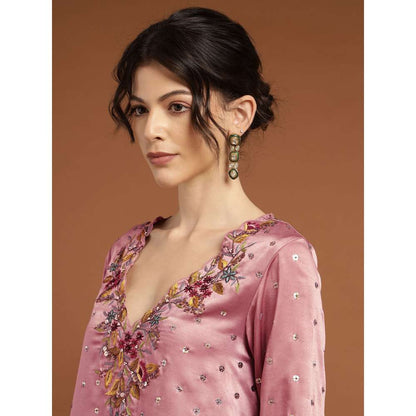 RIRASA Ananta Satin Pastel Pink Kurta with Drape Skirt (Set of 2)