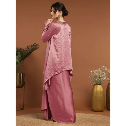 RIRASA Ananta Satin Pastel Pink Kurta with Drape Skirt (Set of 2)