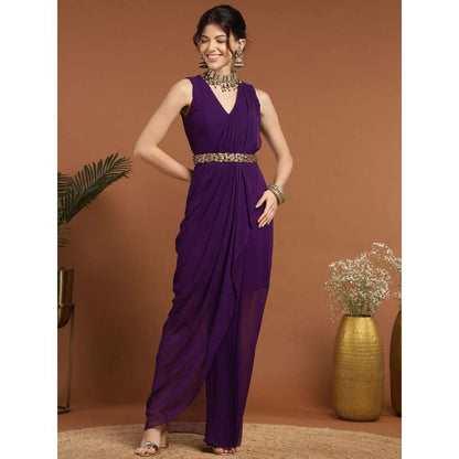RIRASA Aadhidev Georgette Purple Dress with Belt (Set of 2)