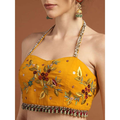 RIRASA Draven Crepe Mustard Bustier with Pants and Jacket (Set of 3)