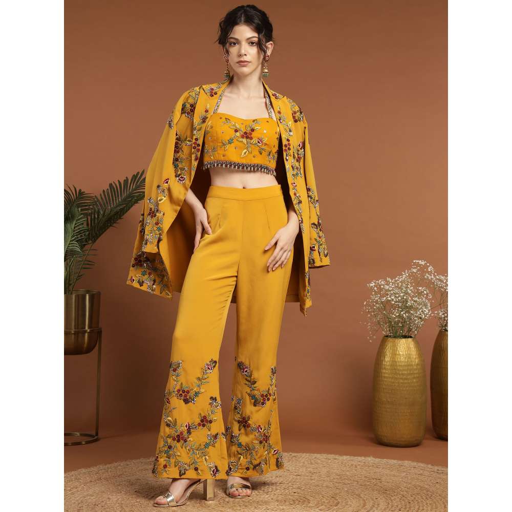 RIRASA Draven Crepe Mustard Bustier with Pants and Jacket (Set of 3)